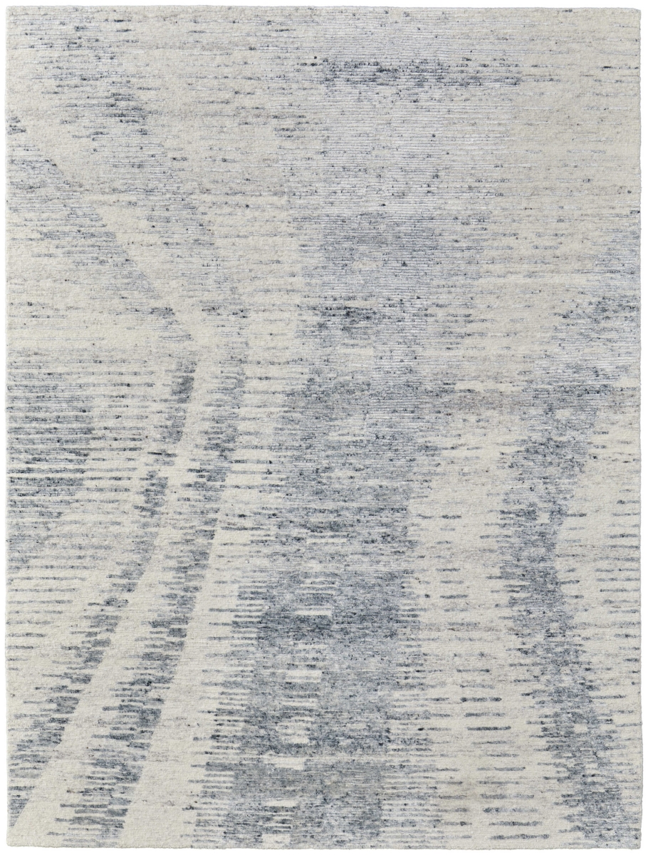566638 6 x 9 ft. Abstract Hand Knotted Worn Faded Rectangle Area Rug, Ivory, Gray & Blue