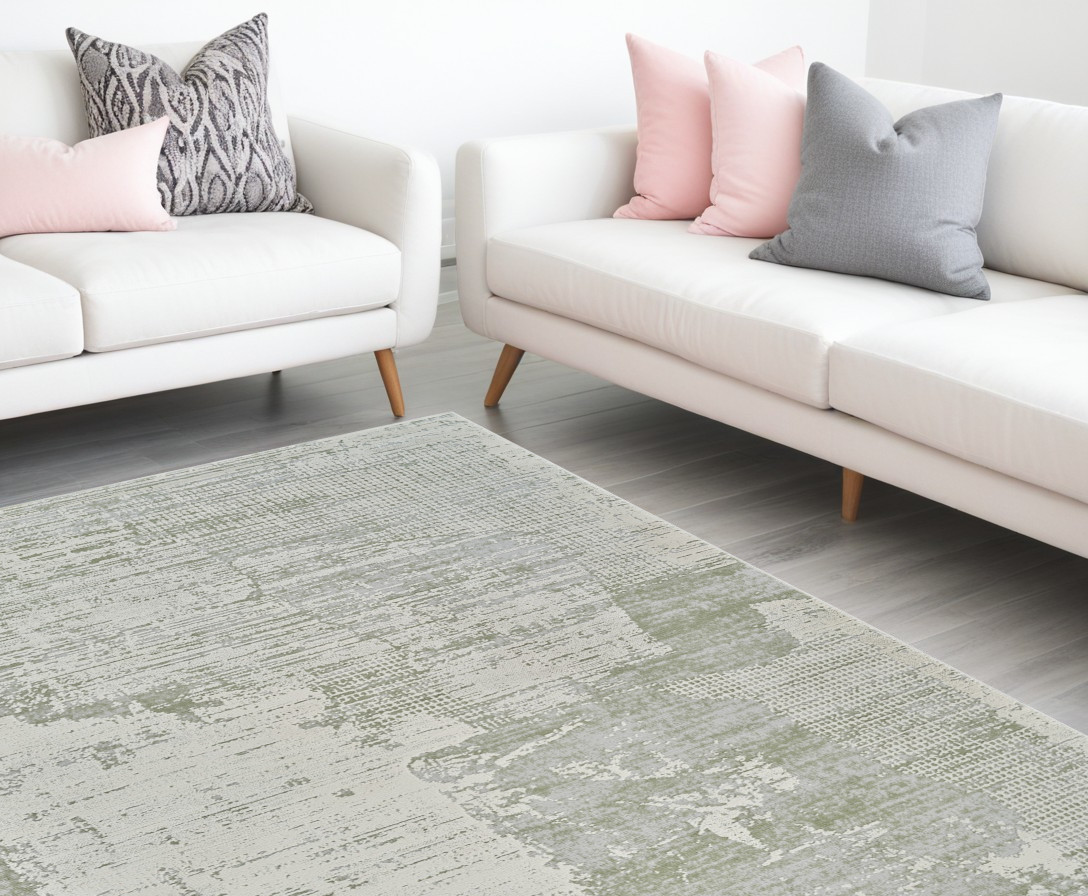558850 7 x 10 ft. Abstract Distressed Rectangle Area Rug, Beige & Green
