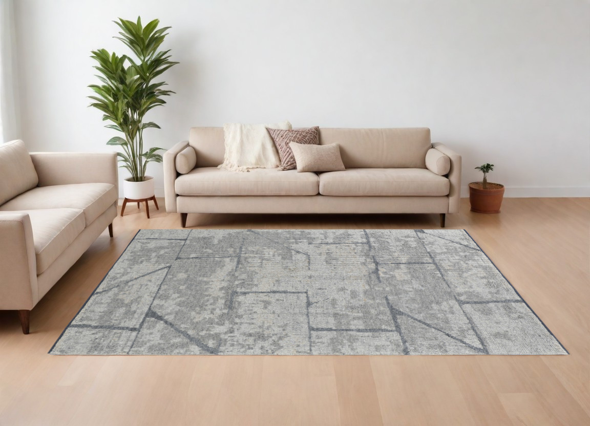 566445 8 x 12 ft. Wool Abstract Hand Knotted Worn Faded Rectangle Area Rug, Gray & Silver