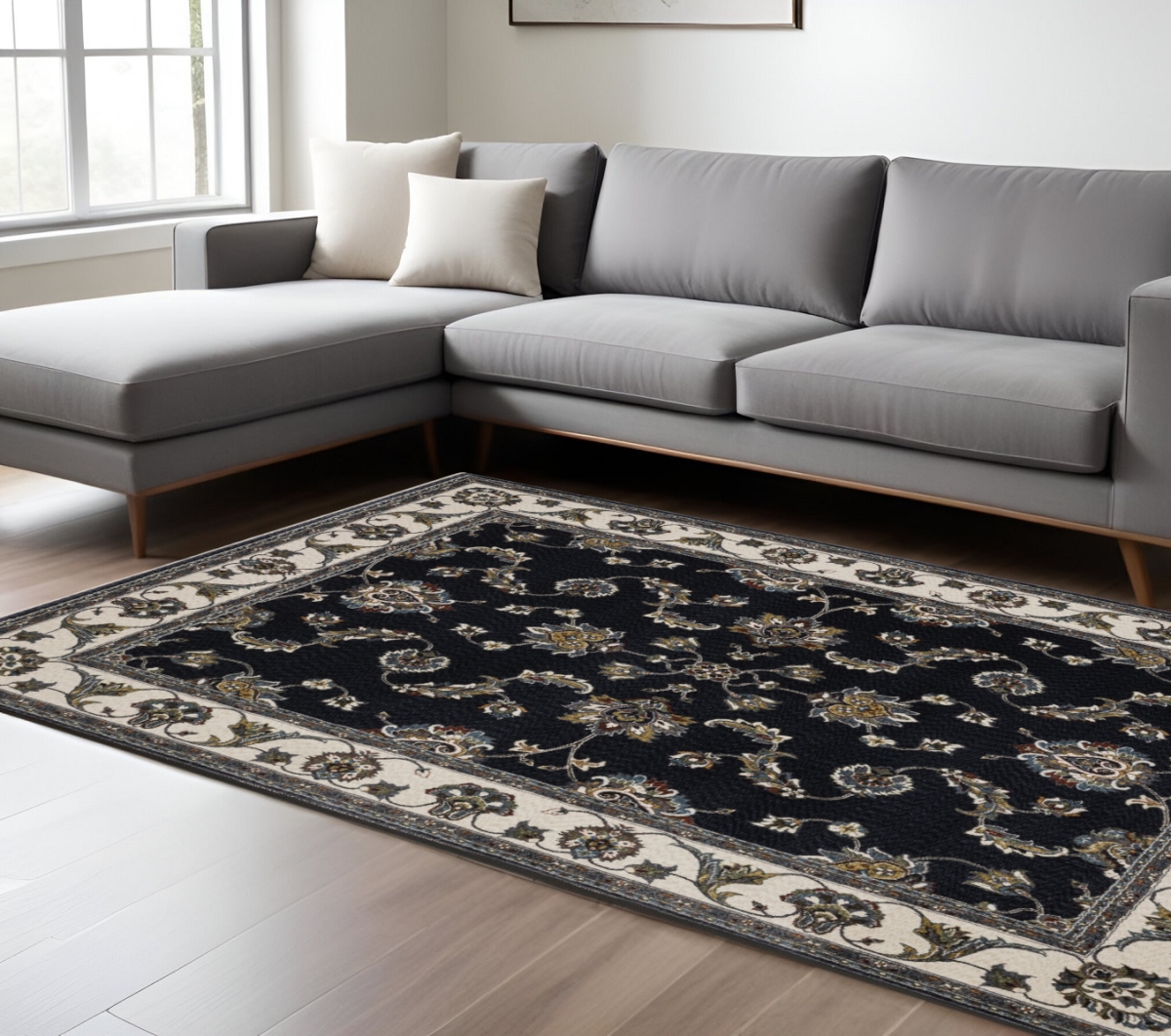 576144 7 x 10 ft. Oriental Rectangle Area Rug with Fringe, Navy Blue & Ivory