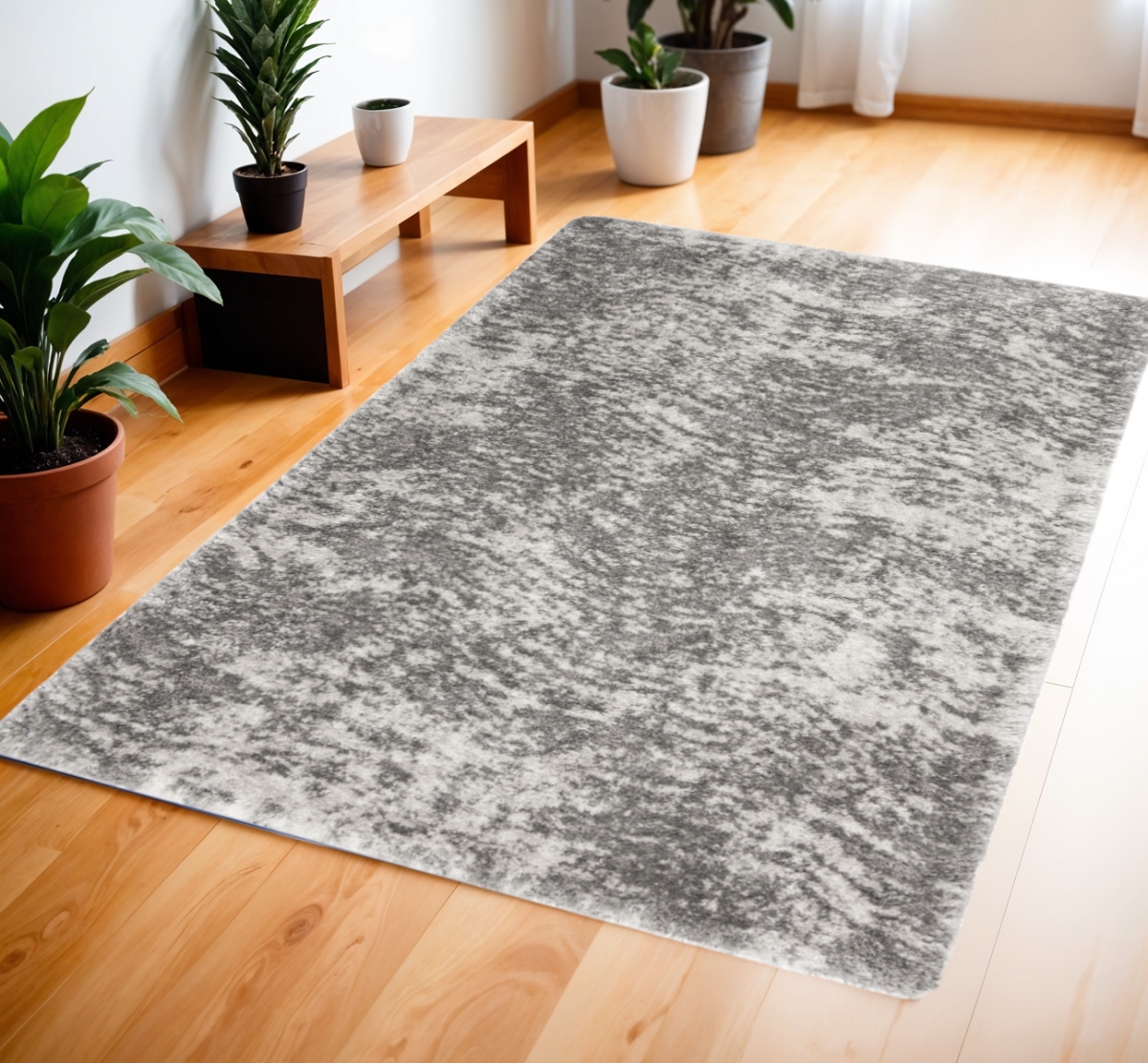 550614 4 x 6 ft. Abstract Shag Rectangle Area Rug, Charcoal & Ivory
