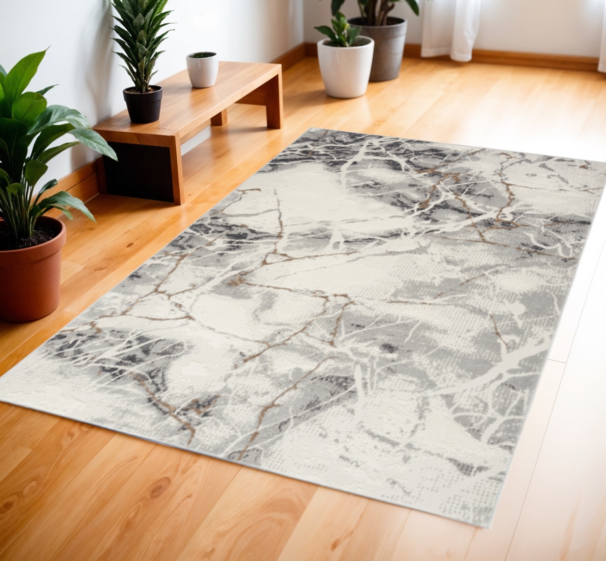 553132 4 x 6 ft. Abstract Non Skid Rectangle Area Rug, Ivory, Black & Gray
