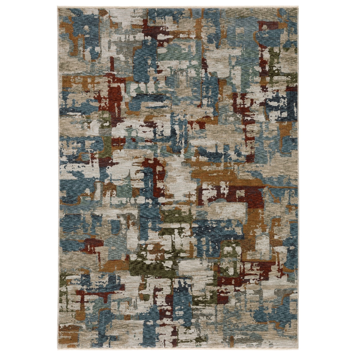 574756 8 x 11 ft. Beige, Rust & Teal Abstract Distressed Rectangle Area Rug with Fringe