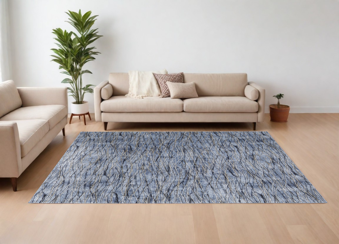 567720 8 x 10 ft. Abstract Power Loom Rectangle Area Rug, Blue, Ivory & Tan