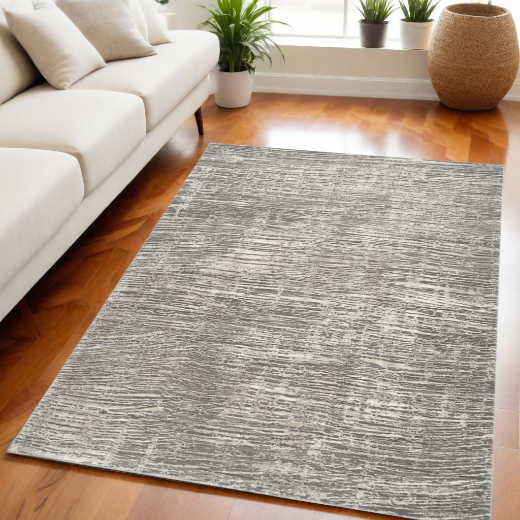 550313 5 x 7 ft. Abstract Non Skid Rectangle Area Rug, Ivory & Gray