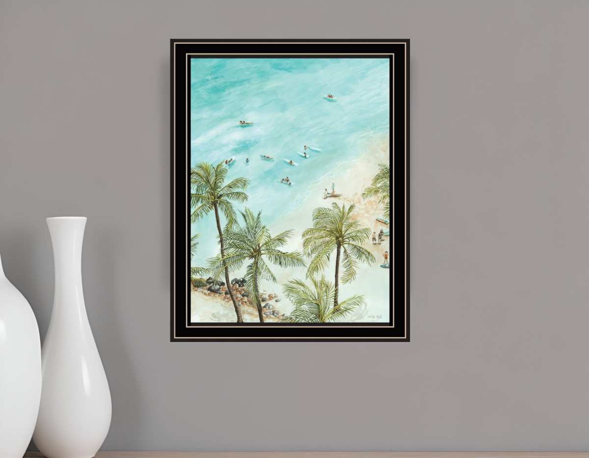 529751 Surfing From Afar Black Framed Print Wall Art