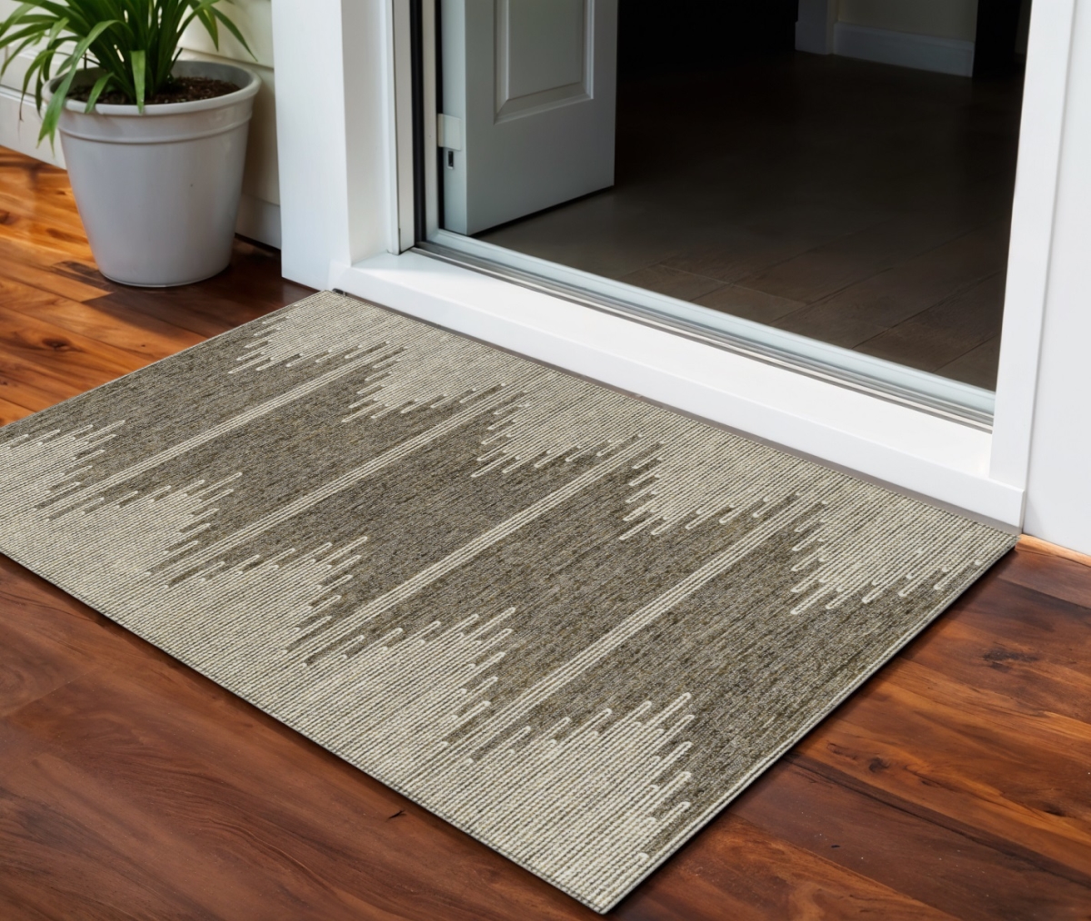 579889 3 x 5 ft. Abstract Washable Indoor & Outdoor Rectangle Area Rug, Coffee & Ivory