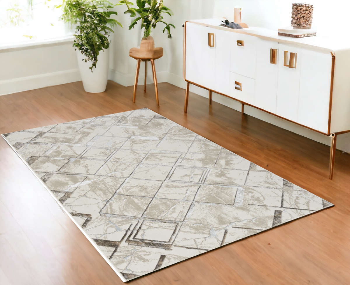 554784 4 x 6 ft. Abstract Non Skid Rectangle Area Rug, Ivory & Gray