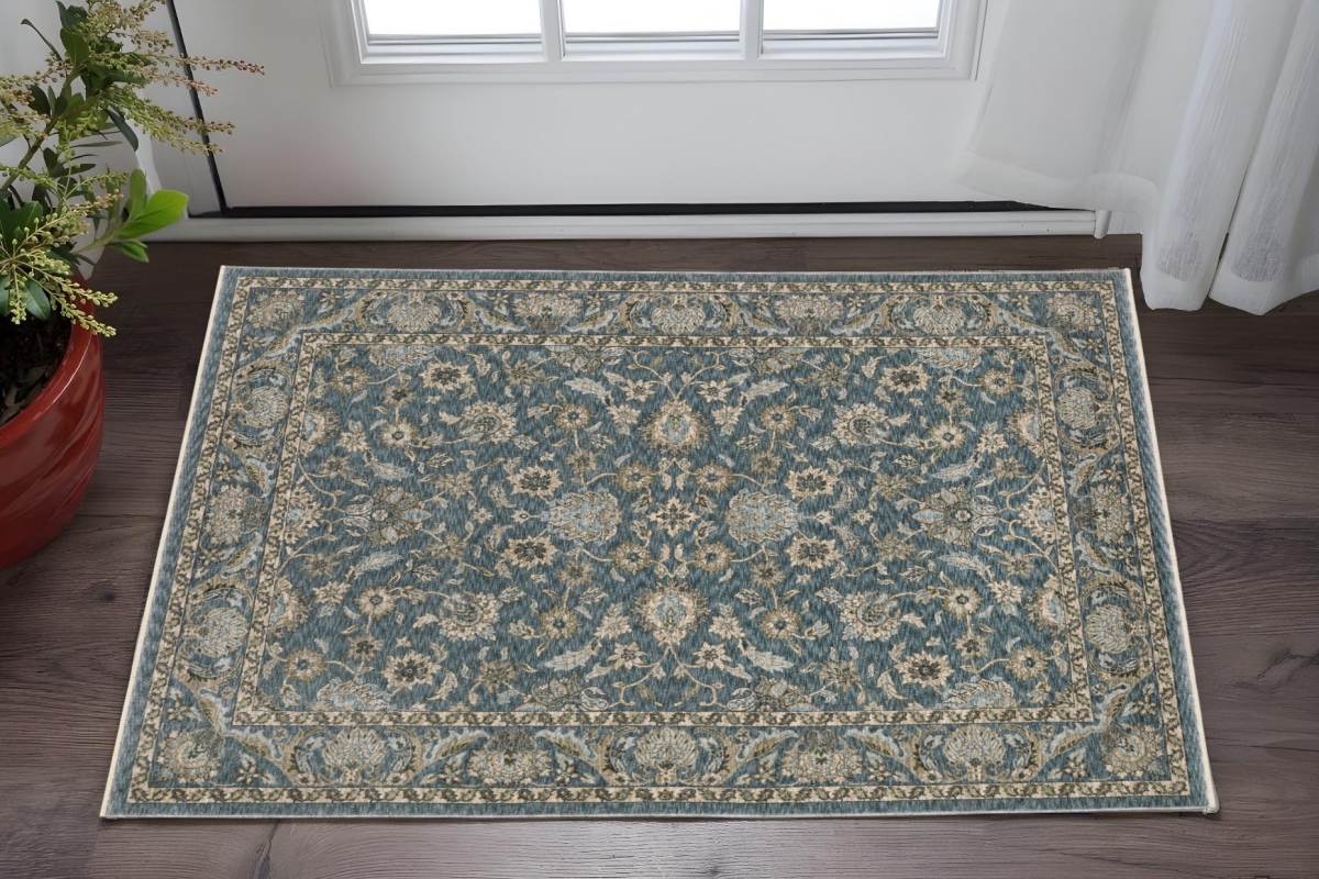 Picture of HomeRoots 575250 2 x 3 ft. Blue & Beige Oriental Area Rug with Fringe