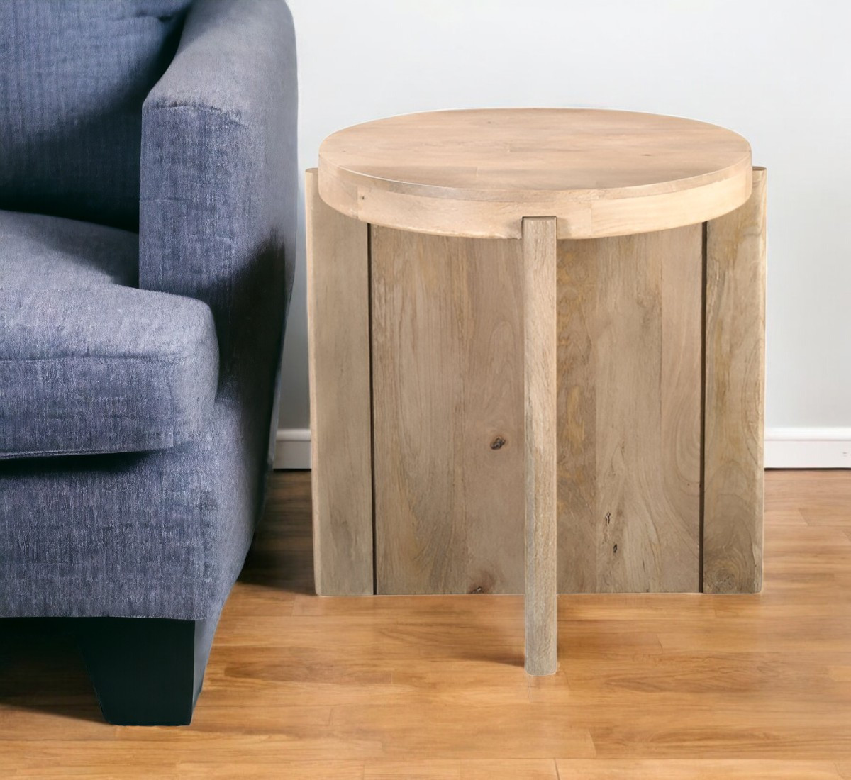 565309 24 in. Natural Solid Wood Round Cross Leg End Table