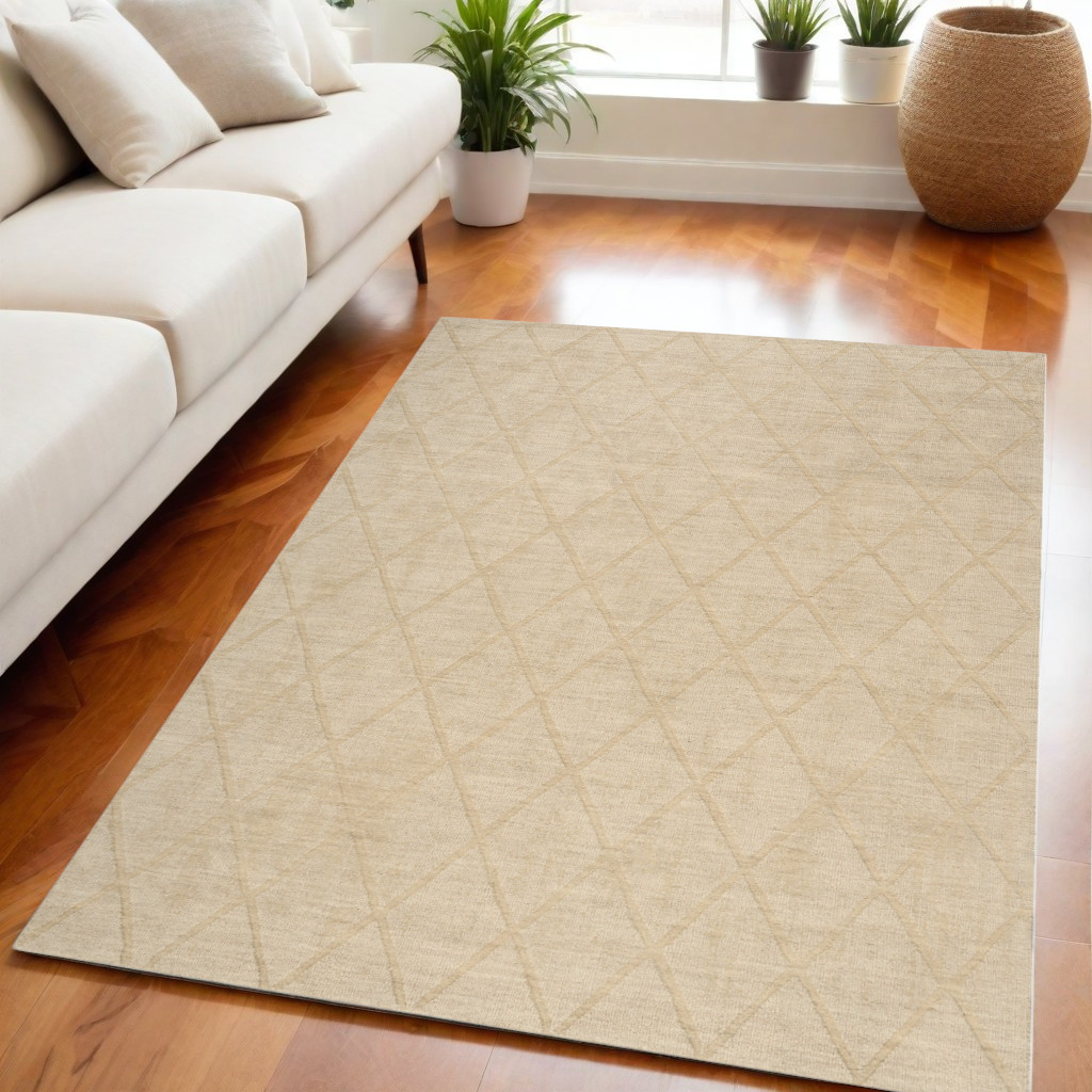 Picture of HomeRoots 569923 5 x 7 ft. Wool Geometric Rectangle Area Rug&#44; Beige