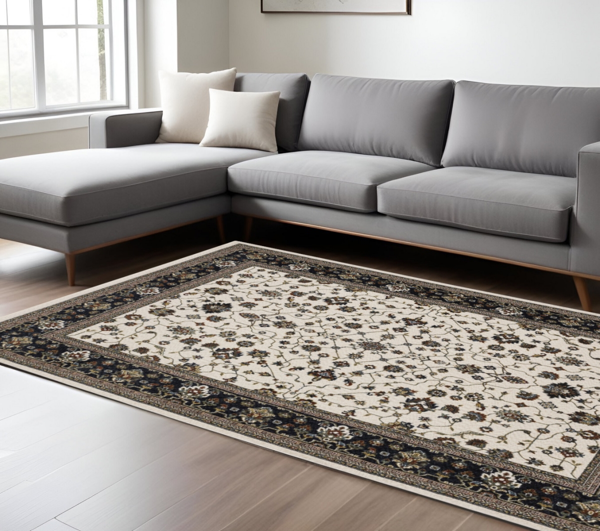 574854 7 x 10 ft. Oriental Rectangle Area Rug with Fringe, Ivory