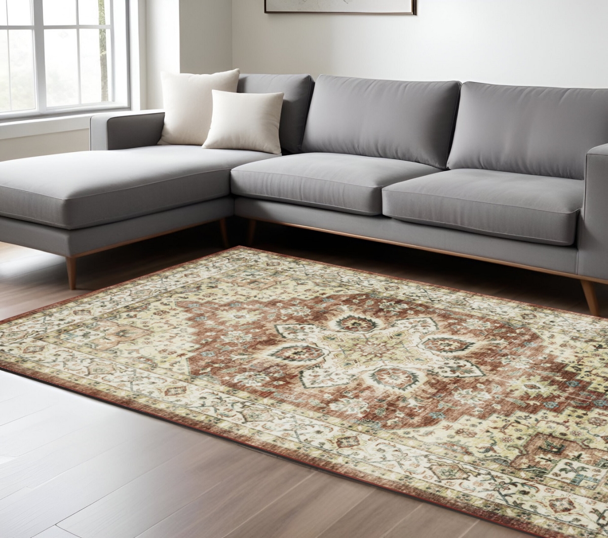 574702 8 x 10 ft. Oriental Distressed Rectangle Area Rug, Red & Ivory