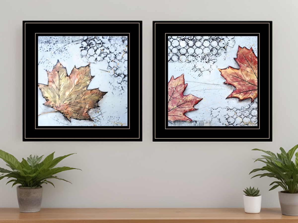 407065 Channeling Fall Leaves Black Framed Print Wall Art - Set of 2