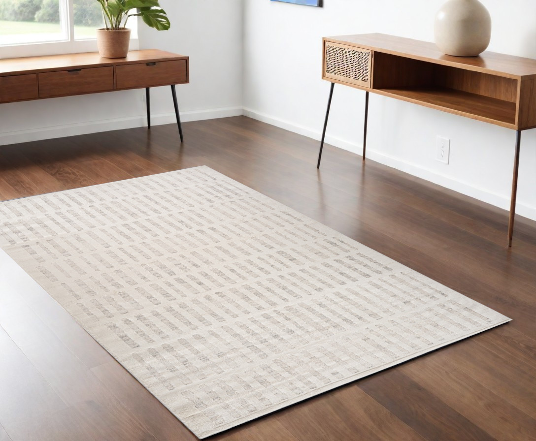 558514 4 x 6 ft. Geometric Distressed Rectangle Area Rug, Gray & Beige
