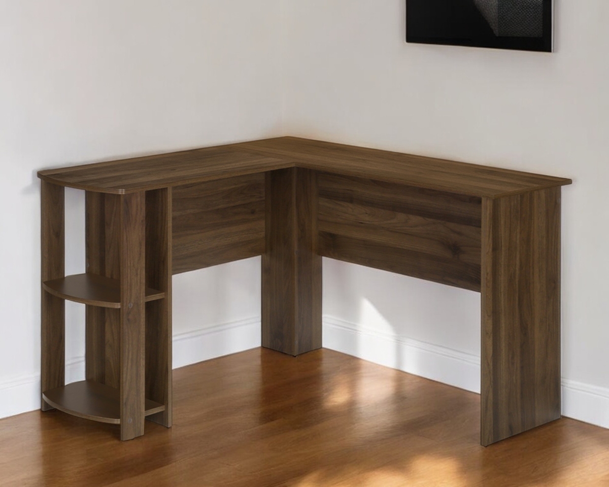 489890 47 in. Brown Wood L Shape Computer Desk, 60 lbs