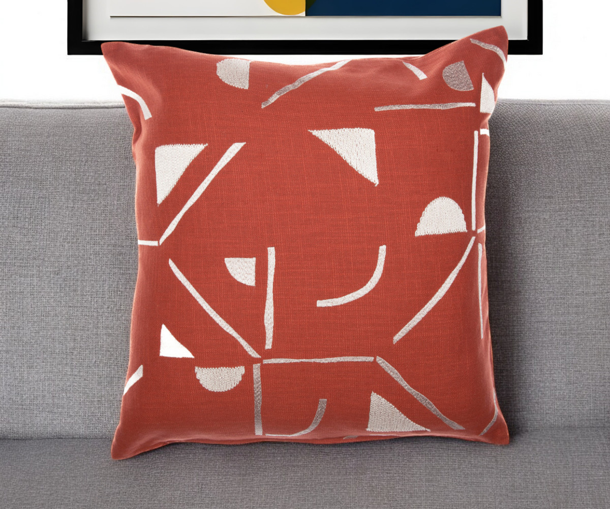Geometric Cotton Blend Throw Pillow - Orange & Ivory - 24 in. - Modern Design