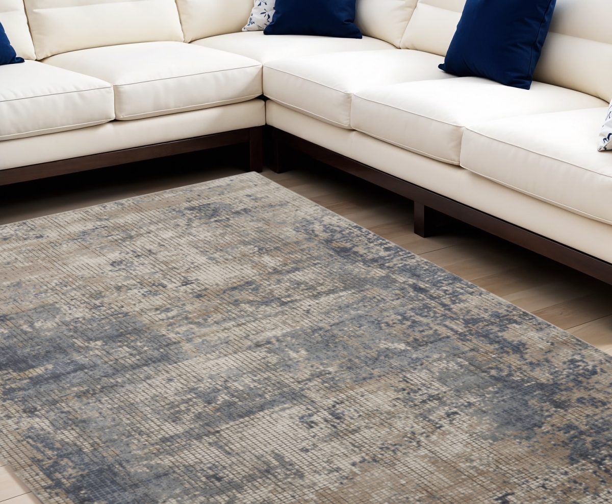 545154 7 x 10 ft. Abstract Power Loom Distressed Rectangle Area Rug, Beige & Blue