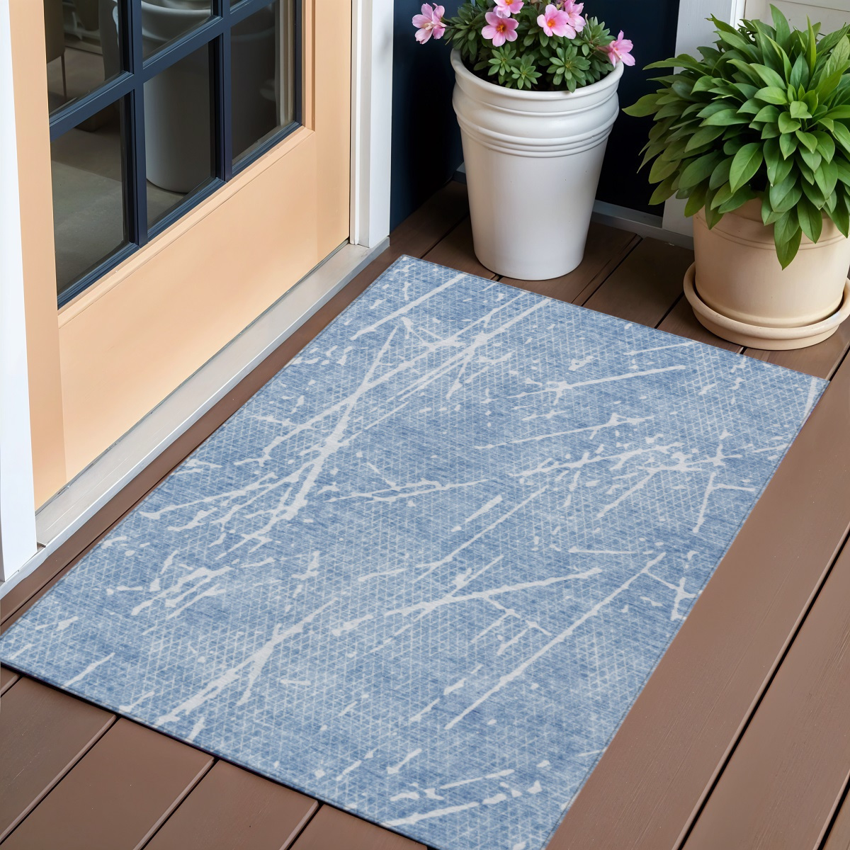 579204 3 x 5 ft. Abstract Washable Indoor & Outdoor Rectangle Area Rug, Blue & Ivory