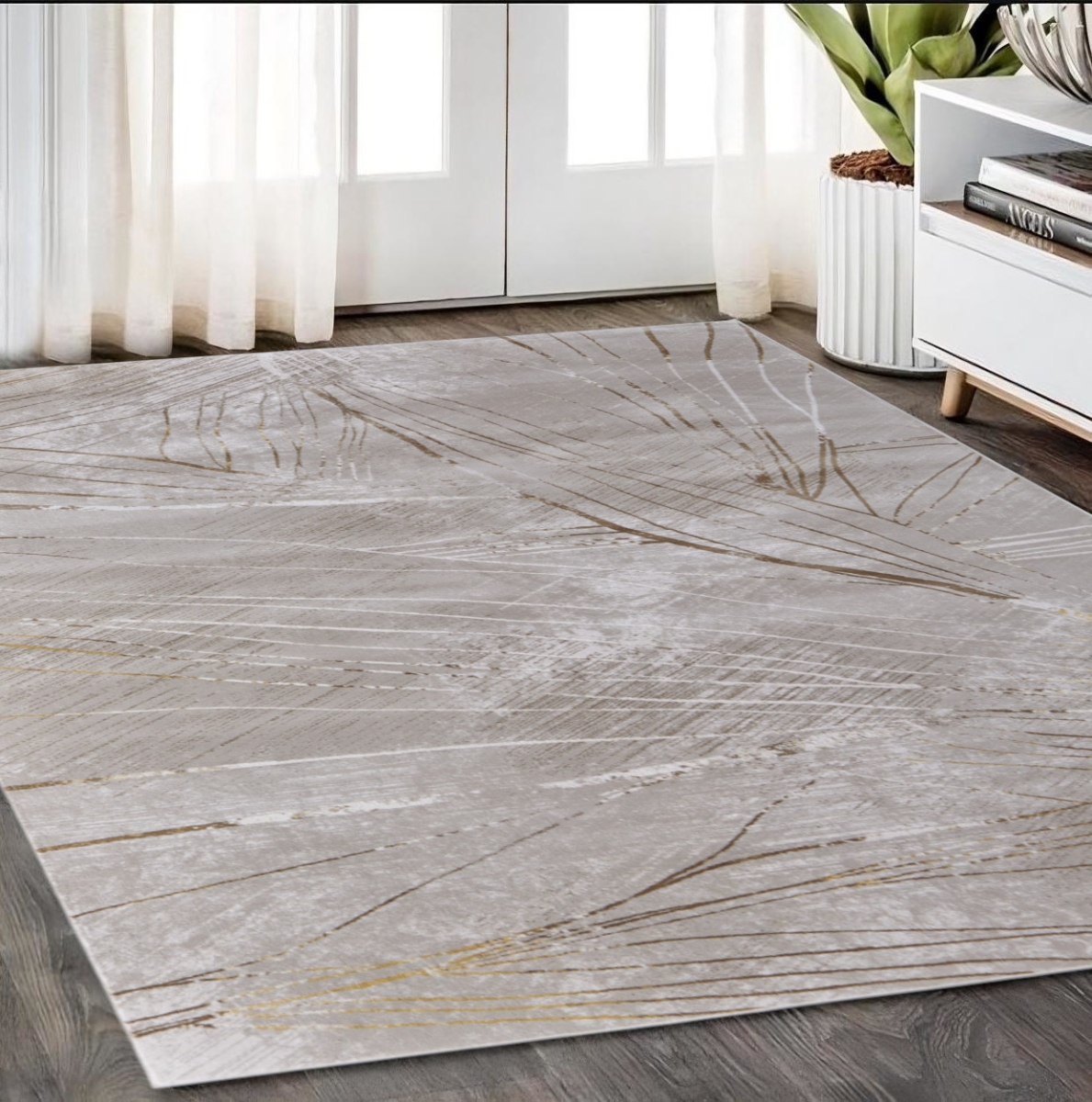 565858 5 x 8 ft. Abstract Power Loom Rectangle Area Rug, Silver, Brown & Taupe