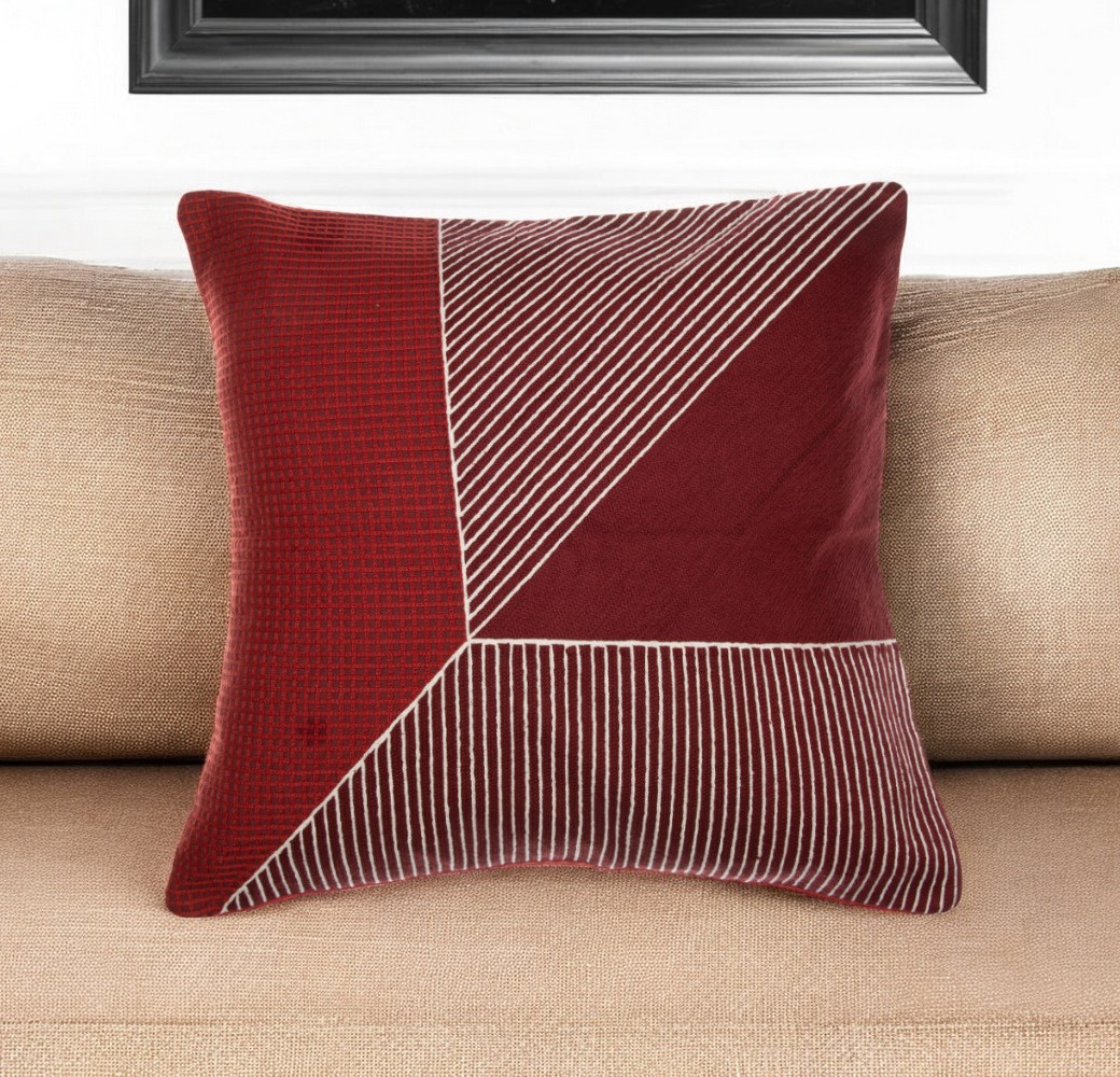Red & White Geometric Cotton Throw Pillow - 20 in. - Modern Accent Piece