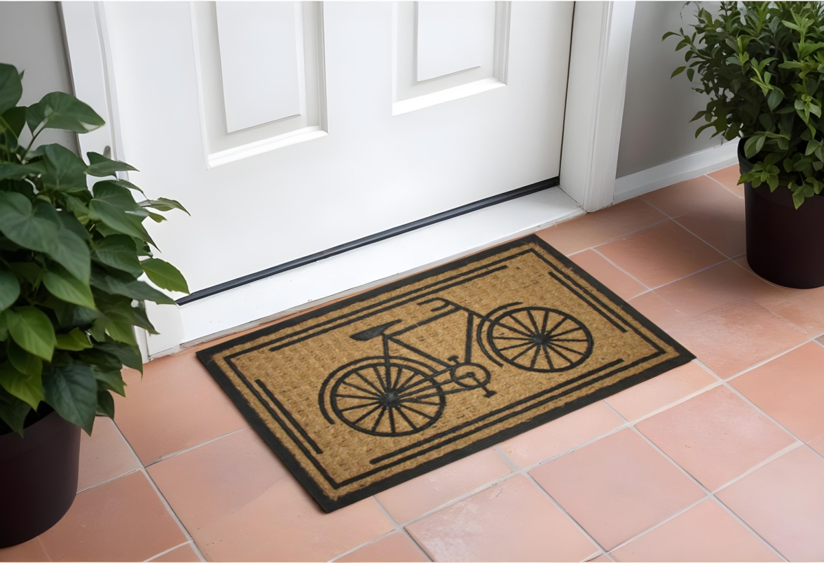 Bicycle Design Rubber & Coir Door Mat - Brown & Black - 18 x 30 in. - Durable