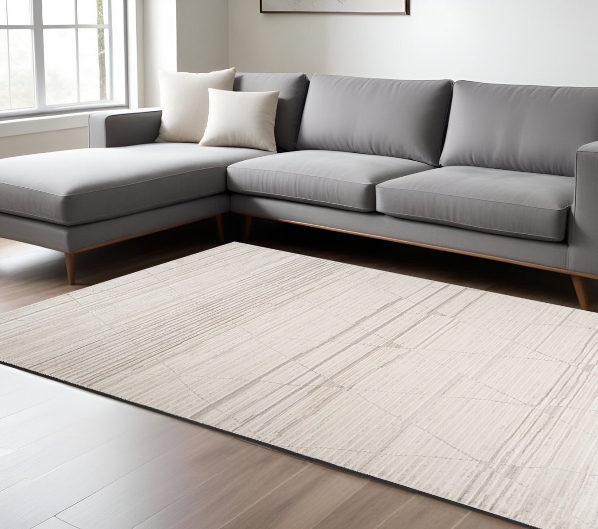 558455 7 x 10 ft. Abstract Rectangle Area Rug, Cream & Beige