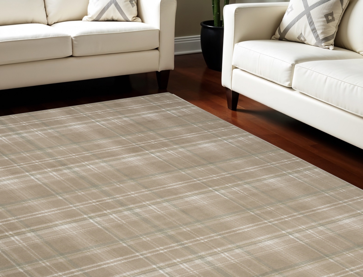 545439 8 x 10 ft. Plaid Non Skid Rectangle Area Rug, Brown & Ivory