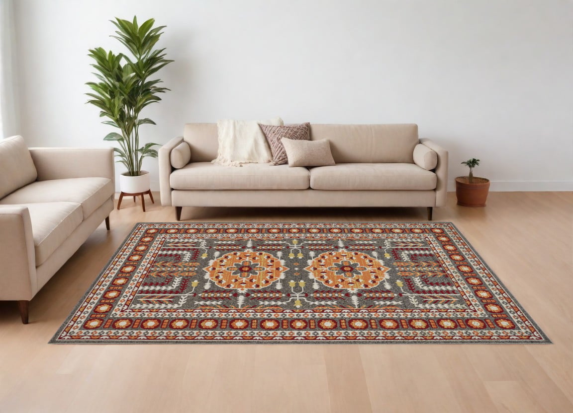 567161 10 x 13 ft. Oriental Power Loom Rectangle Area Rug, Red, Gray & Orange