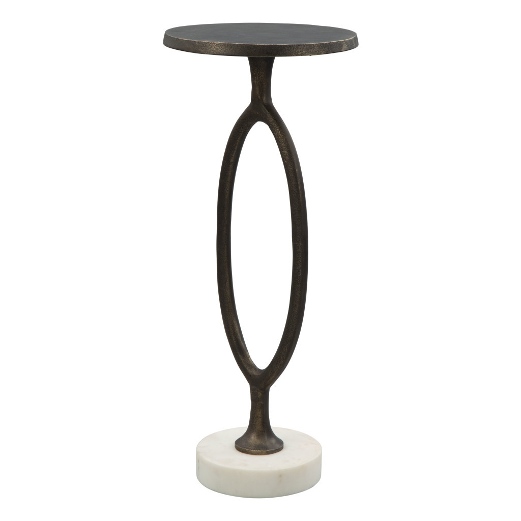 572179 25 in. Bronze & White Aluminum Round Pedestal End Table