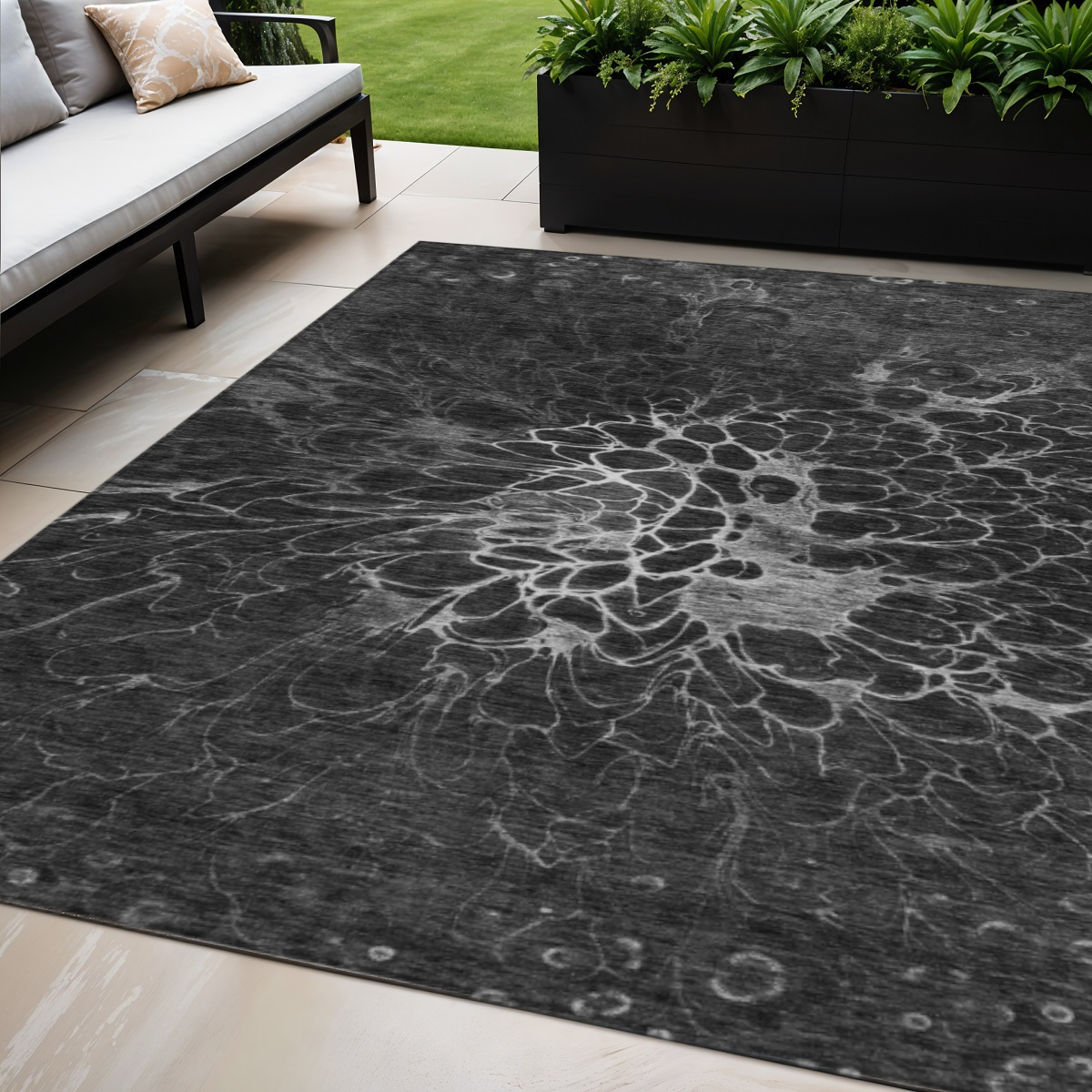 580071 5 x 8 ft. Abstract Washable Indoor & Outdoor Rectangle Area Rug, Charcoal, Gray & Silver