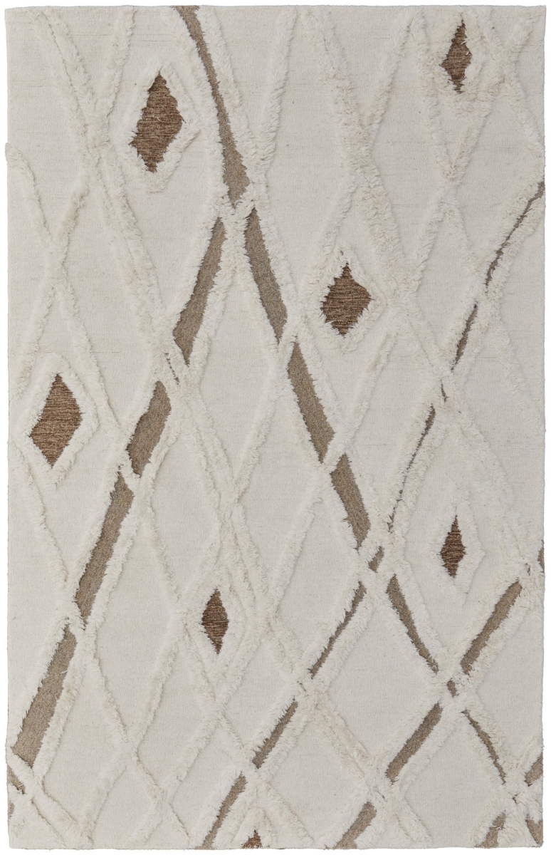 566453 10 x 14 ft. Wool Geometric Hand Tufted Rectangle Area Rug, Ivory, Taupe & Brown