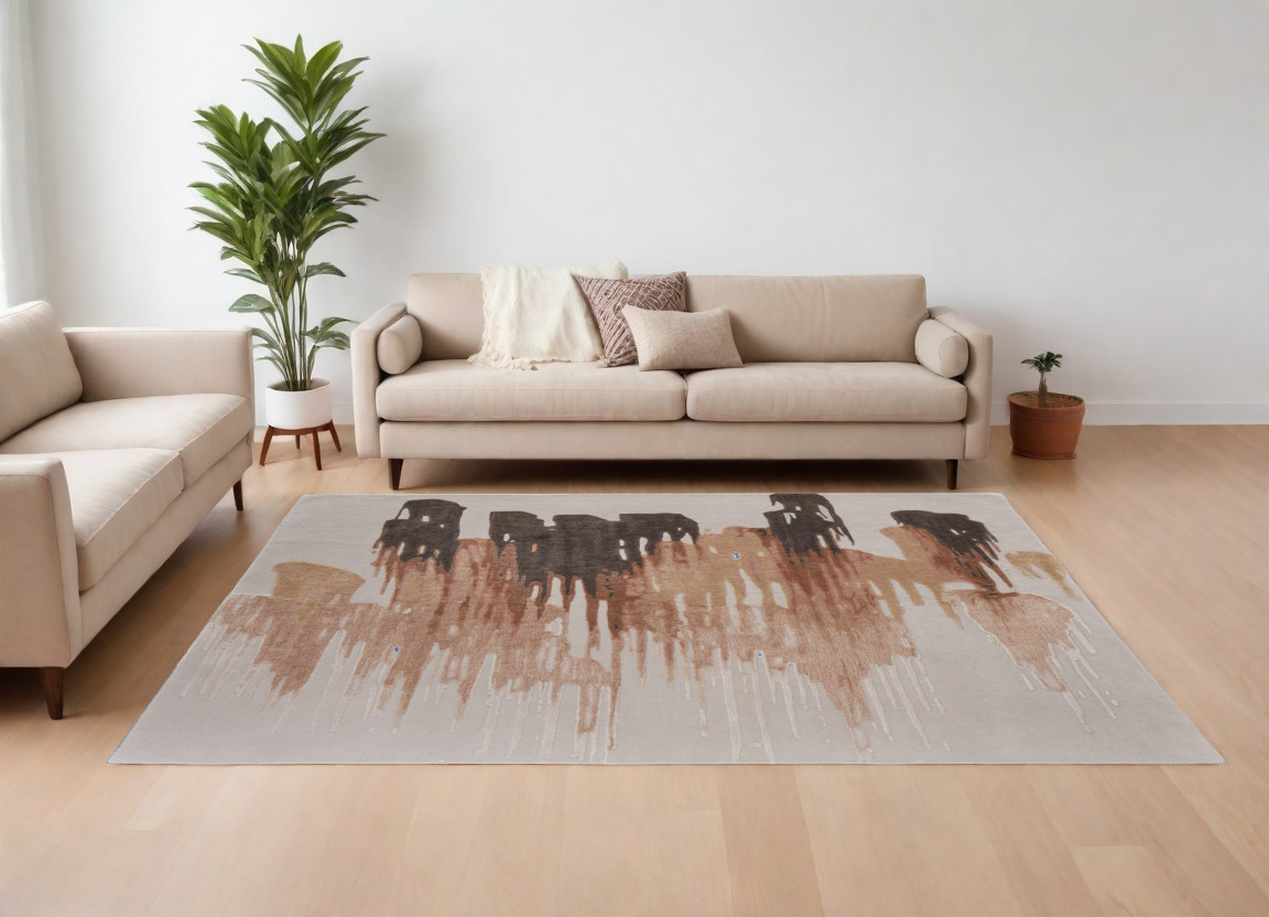 566475 12 x 15 ft. Abstract Hand Tufted Rectangle Area Rug - Tan, Brown & Orange