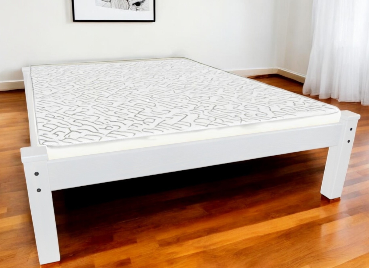 546730 White Solid Wood Queen Size Bed Frame, 800 lbs