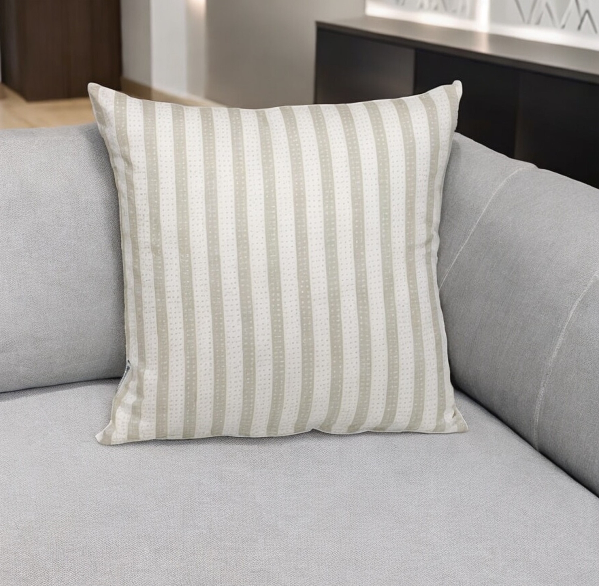 Cotton Throw Pillow - Taupe & White Stripes - 16 in. - Soft & Reversible