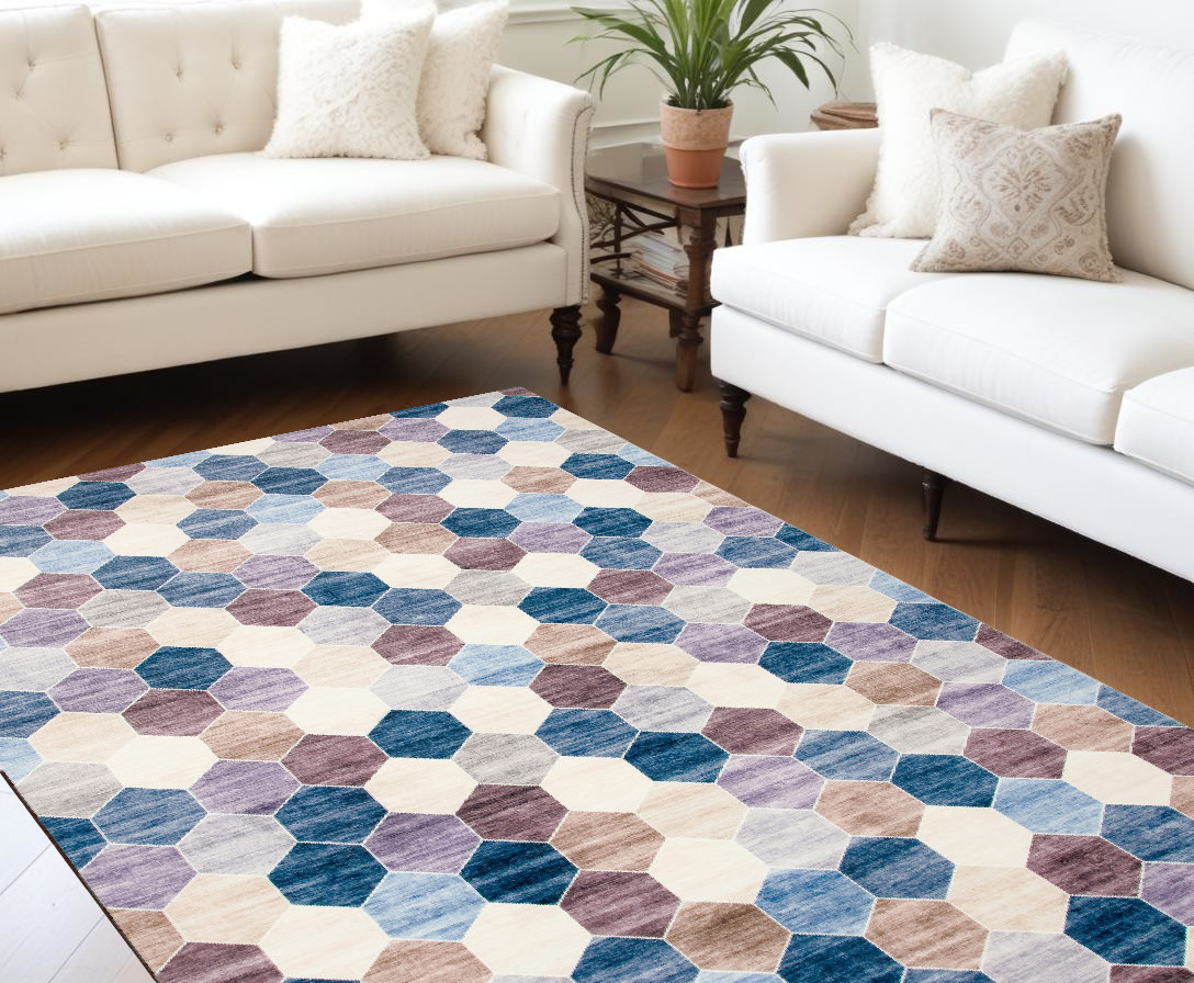 530533 7 x 10 ft. Geometric Distressed Rectangle Area Rug, Ivory & Blue