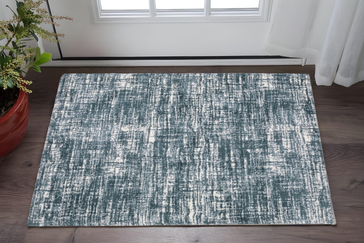 Geometric Rectangle Area Rug - Teal & Ivory - 2' x 3' - Stain Resistant