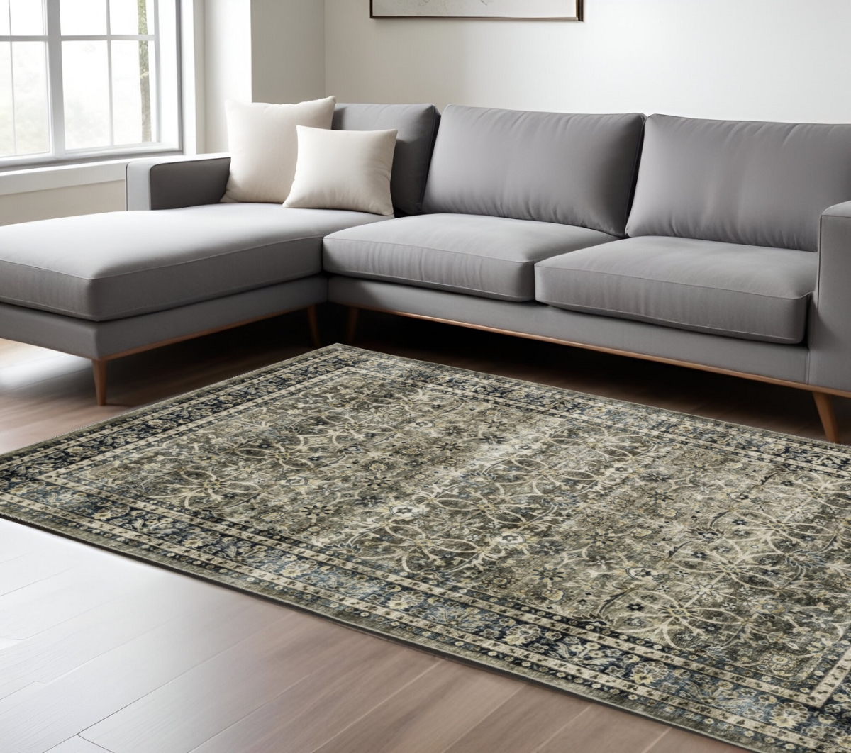 575405 8 x 10 ft. Oriental Rectangle Area Rug, Charcoal & Blue