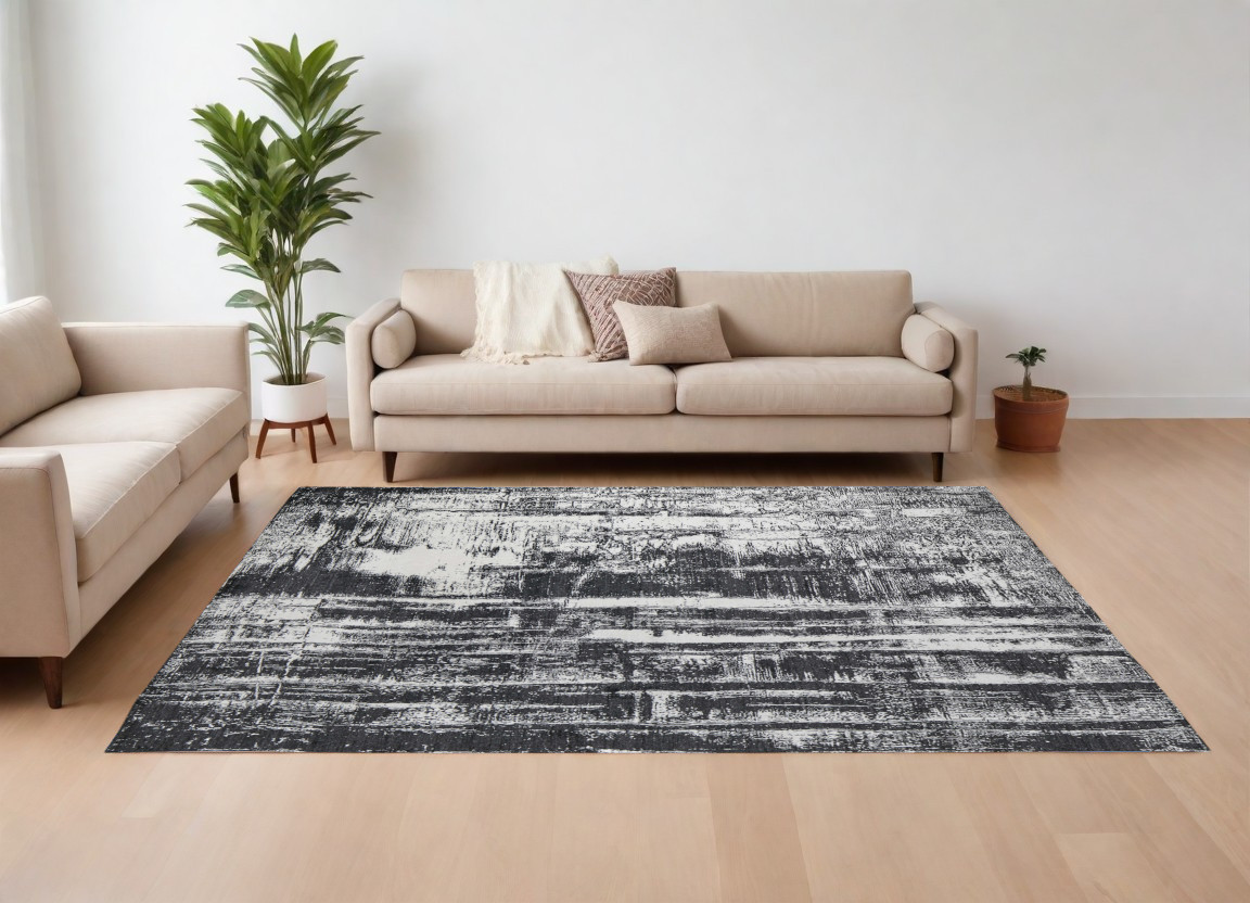 566743 8 x 10 ft. Abstract Hand Woven Rectangle Area Rug, Black & Gray