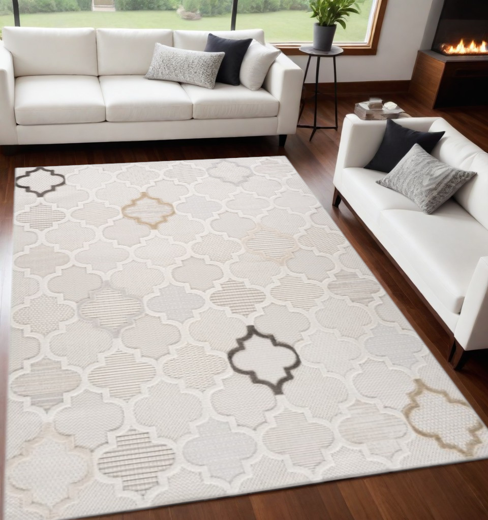 558485 5 x 8 ft. Geometric Distressed Rectangle Area Rug, Cream & Beige