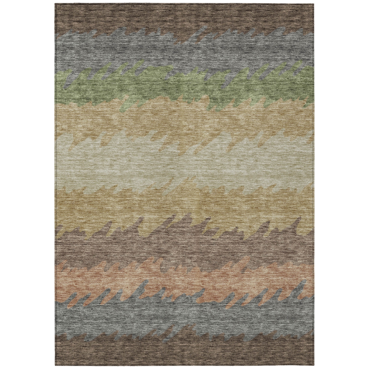 583912 3 x 5 ft. Striped Washable Indoor & Outdoor Rectangle Area Rug, Chocolate, Gray & Green