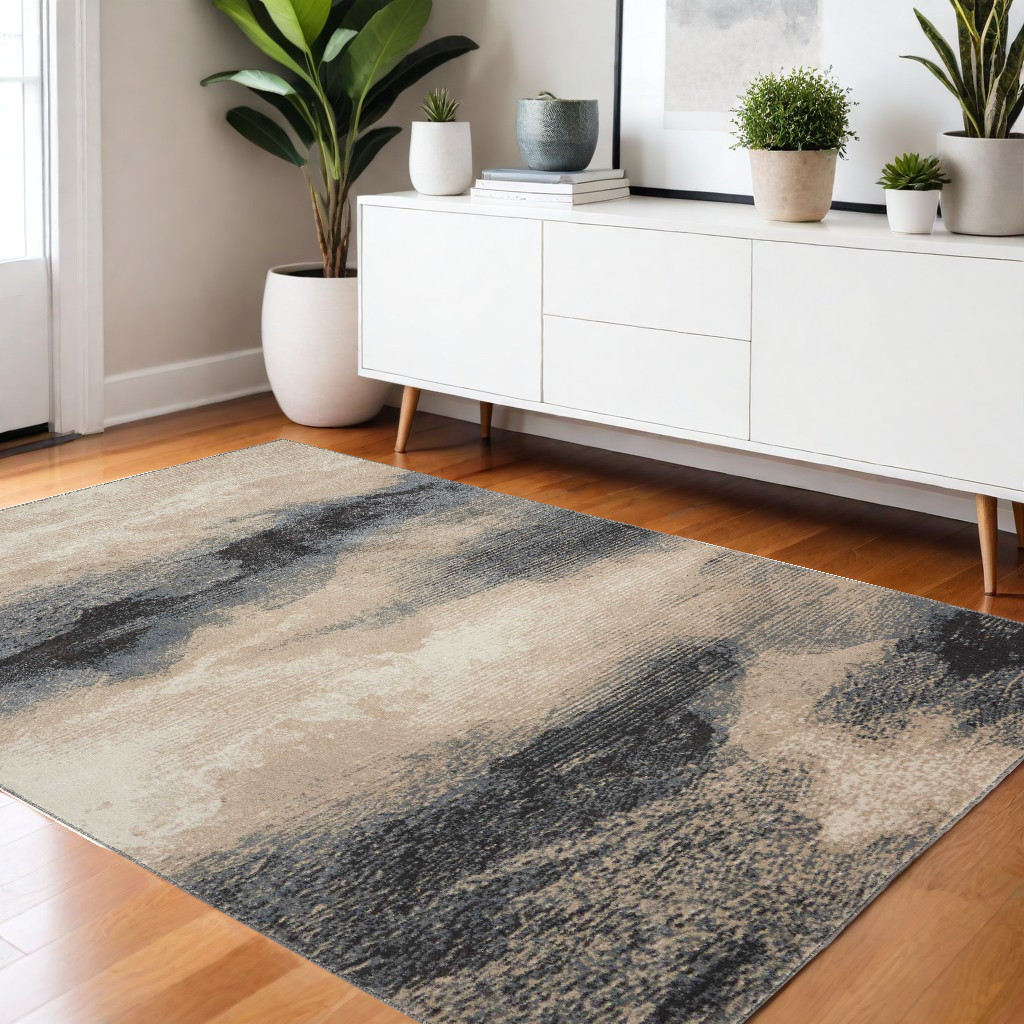 552789 4 x 6 ft. Abstract Rectangle Area Rug, Gray, Black & Beige