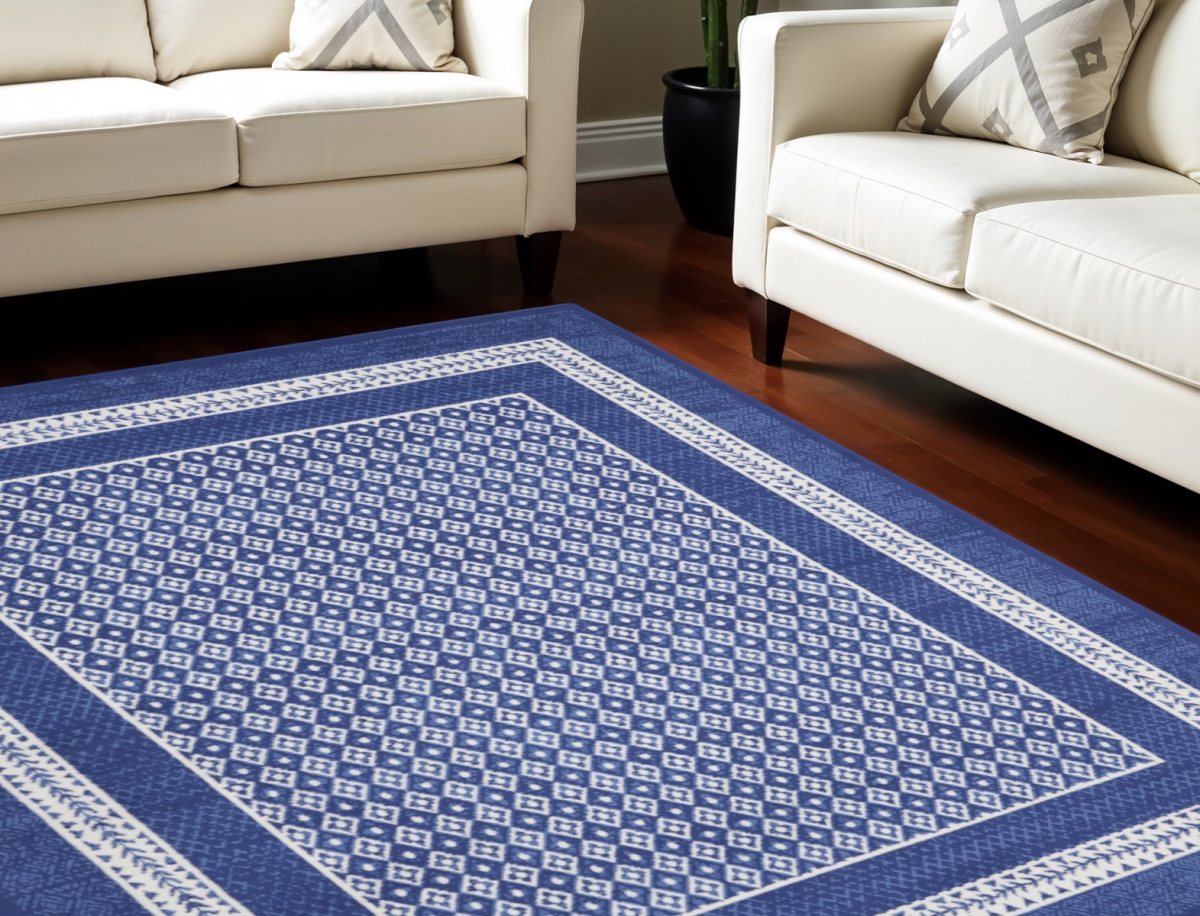 550700 7 x 10 ft. Geometric Distressed Non Skid Rectangle Area Rug, Ivory & Navy Blue