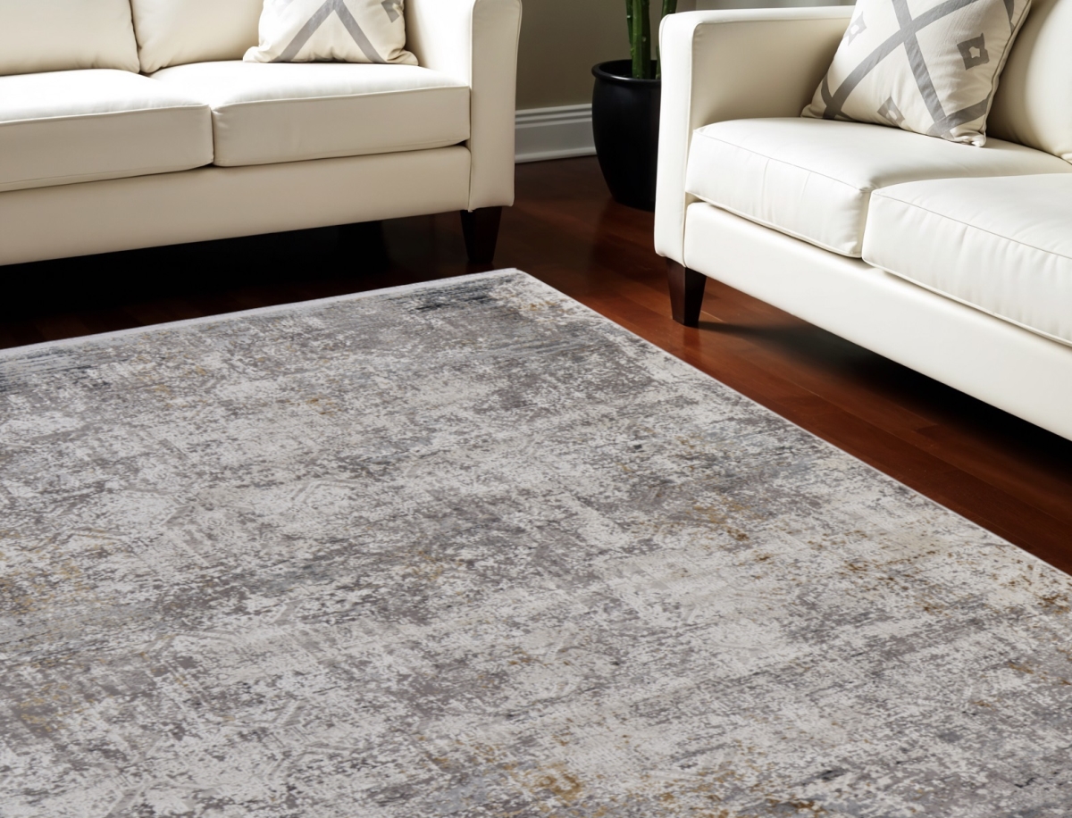 566049 13 x 20 ft. Abstract Power Loom Distressed Rectangle Area Rug with Fringe - Ivory, Taupe & Gray