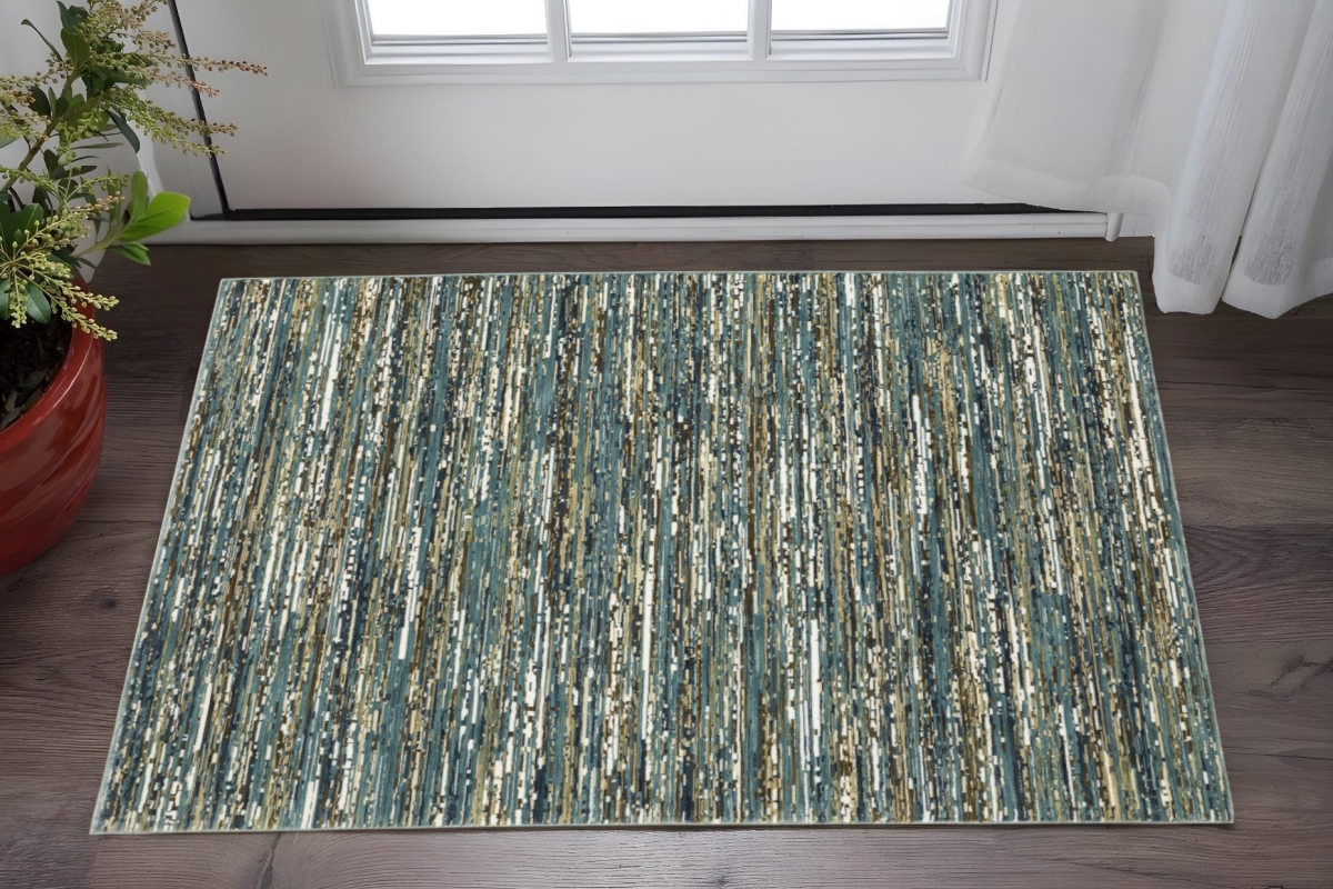 575370 3 x 5 ft. Striped Rectangle Area Rug, Blue, Brown & Ivory