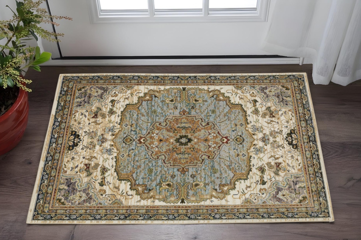 575514 2 x 3 ft. Oriental Rectangle Area Rug, Ivory & Blue
