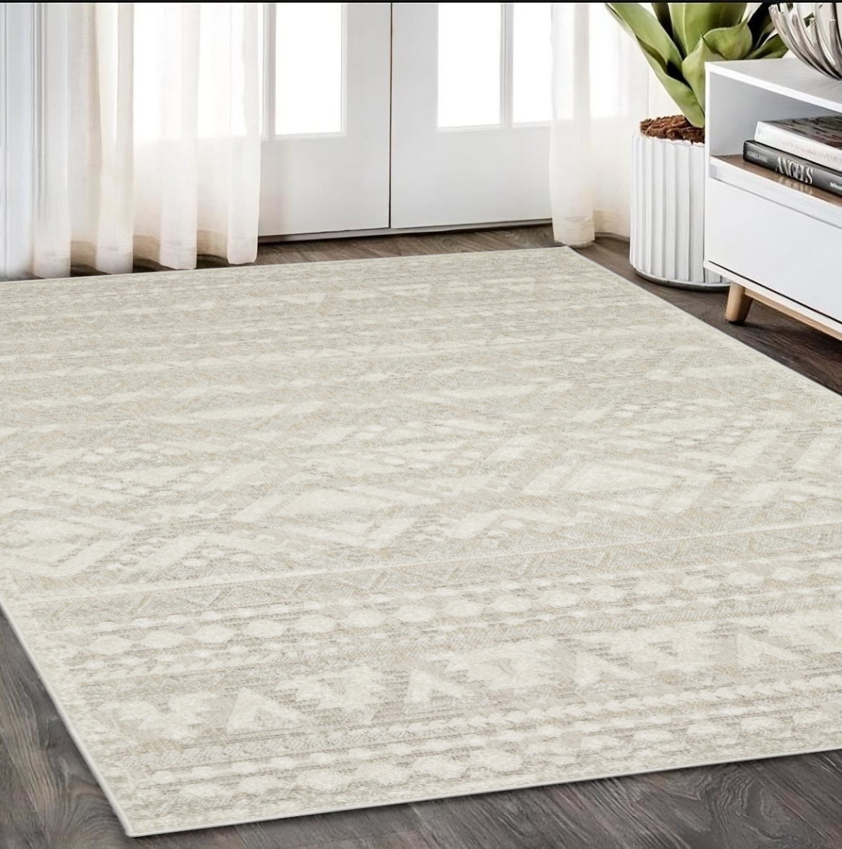 574819 5 x 8 ft. Tribal Rectangle Area Rug, Beige & Ivory