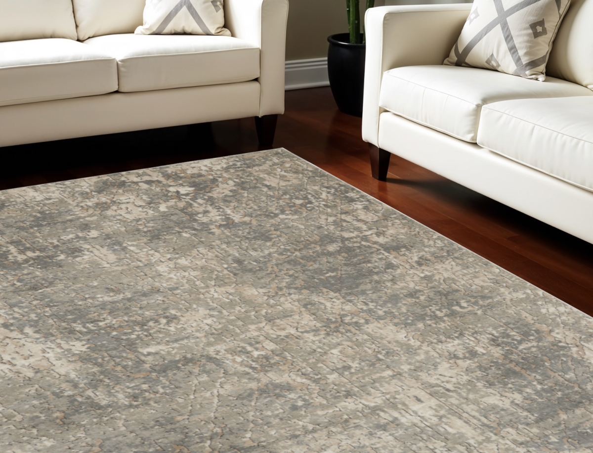 545112 9 x 12 ft. Abstract Power Loom Rectangle Area Rug, Beige & Gray