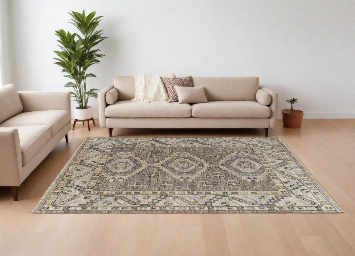 567075 9 x 12 ft. Wool Geometric Hand Knotted Rectangle Area Rug with Fringe, Gray & Brown