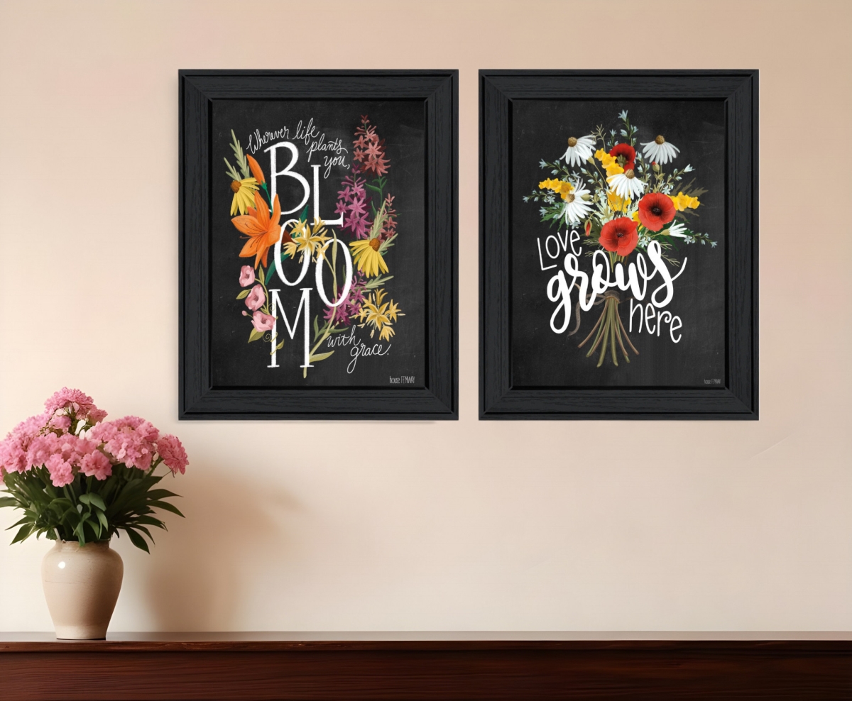 407971 Love Grows Here Black Framed Print Wall Art - Set of 2